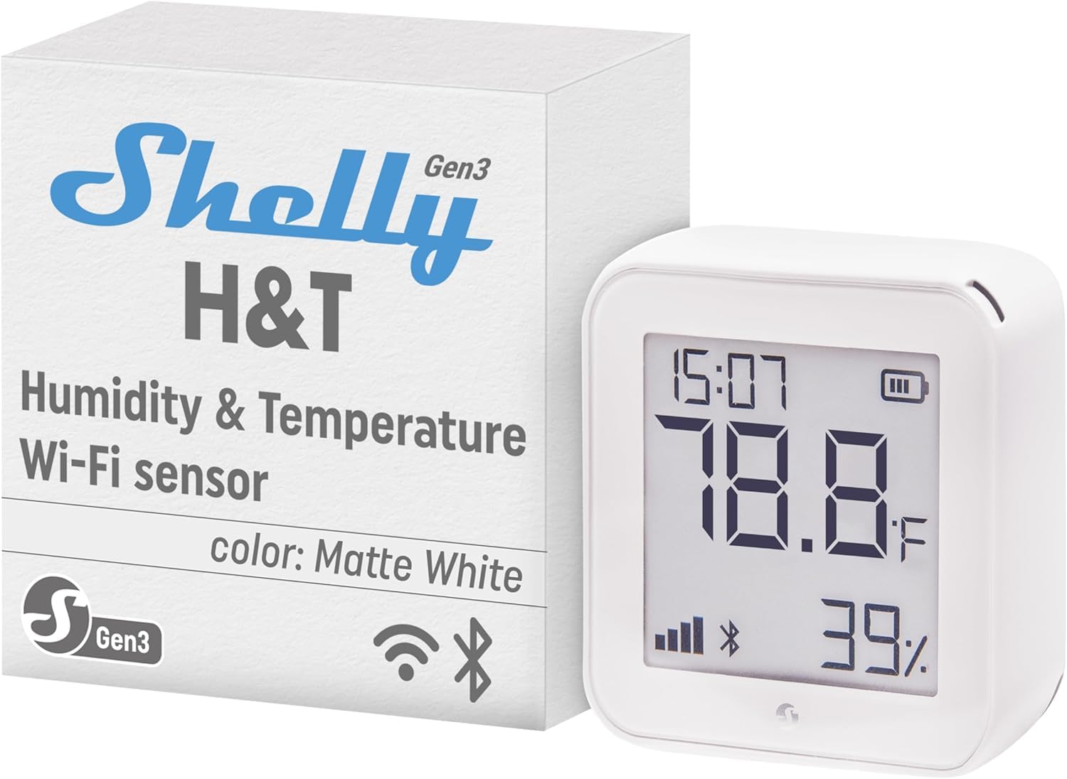 Shelly H&T Gen 3-2 sensori di temperatura e umidità Wi-Fi e Bluetooth, automazione domestica, nessun hub necessario, lunga durata della batteria, montaggio a parete