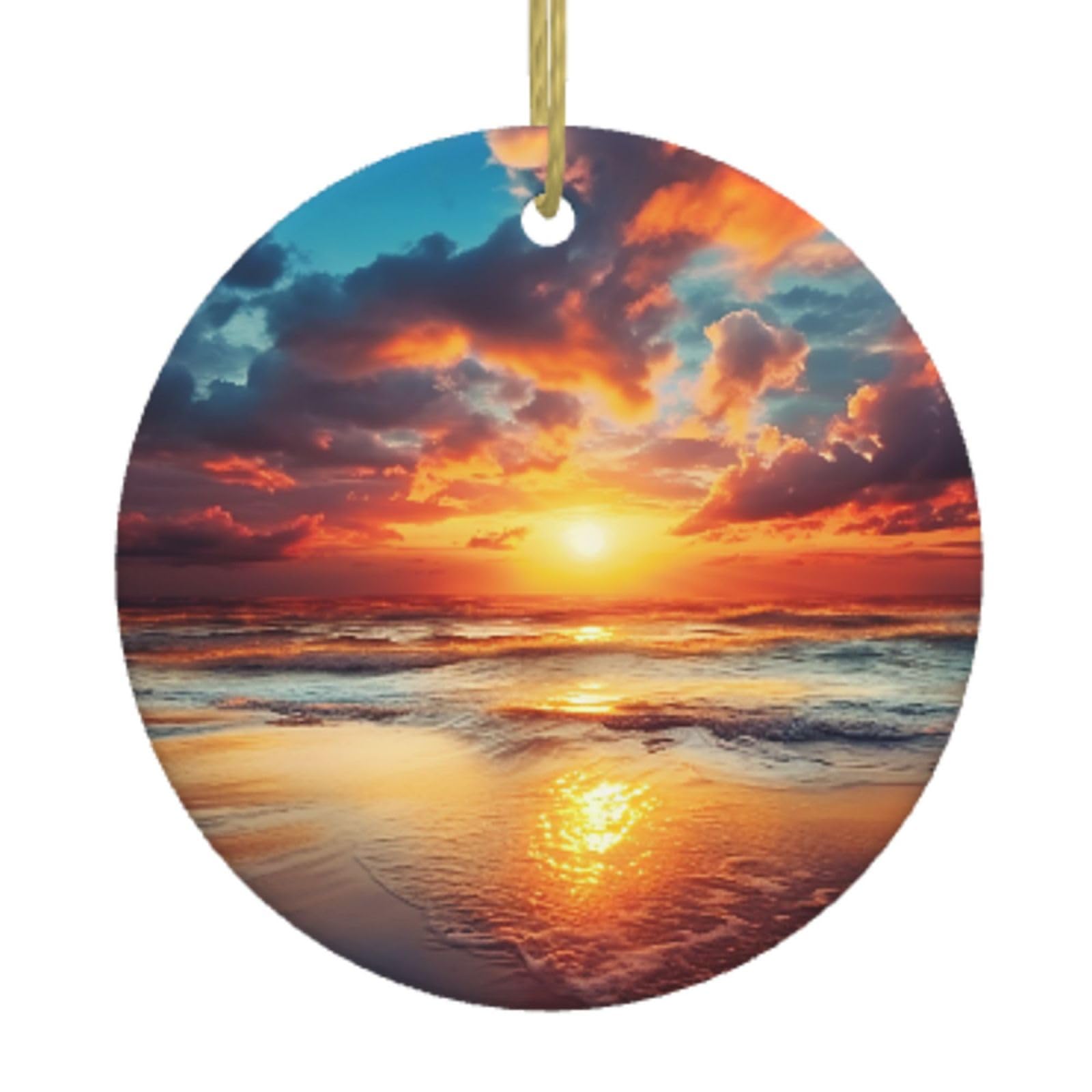 Ceramic Christmas Tree Hanging Ornaments with Gold Ropes Christmas Tree Decorations Round Ceramic Cloudy Sunset Sky Pendant Keepsake Decorations for Holiday Xmas Gift Ideas