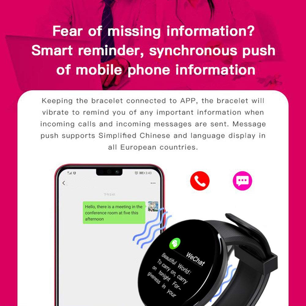 KANBUN Reloj inteligente para hombres y mujeres, presión arterial, redondo, resistente al agua, deportivo, rastreador de fitness para Android Ios, negro (negro)