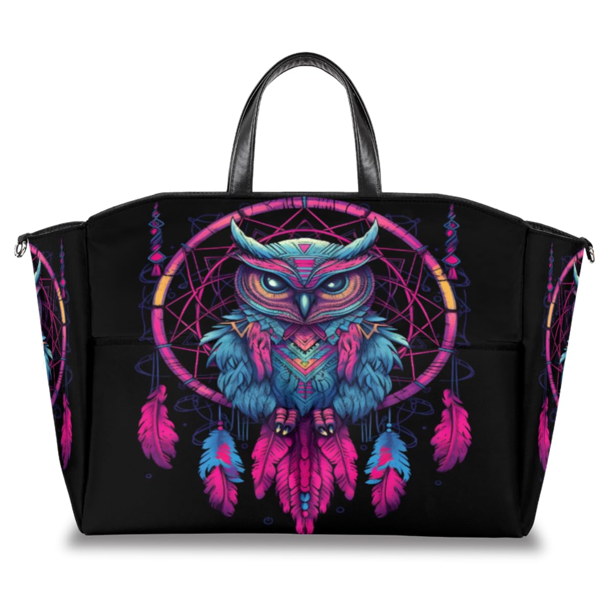 Ethnic Owl Animal Diaper Bag Tote, Dreamcatcher Feather Travel Diaper Tote Bag for Mom and Dad, Multifunction Large Baby Bag Nappy Bags with Stroller