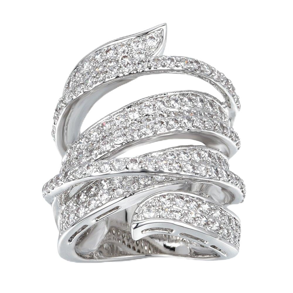 Jewelry Rhodium Plated Cubic Zirconia Wide Band Cocktail Ring