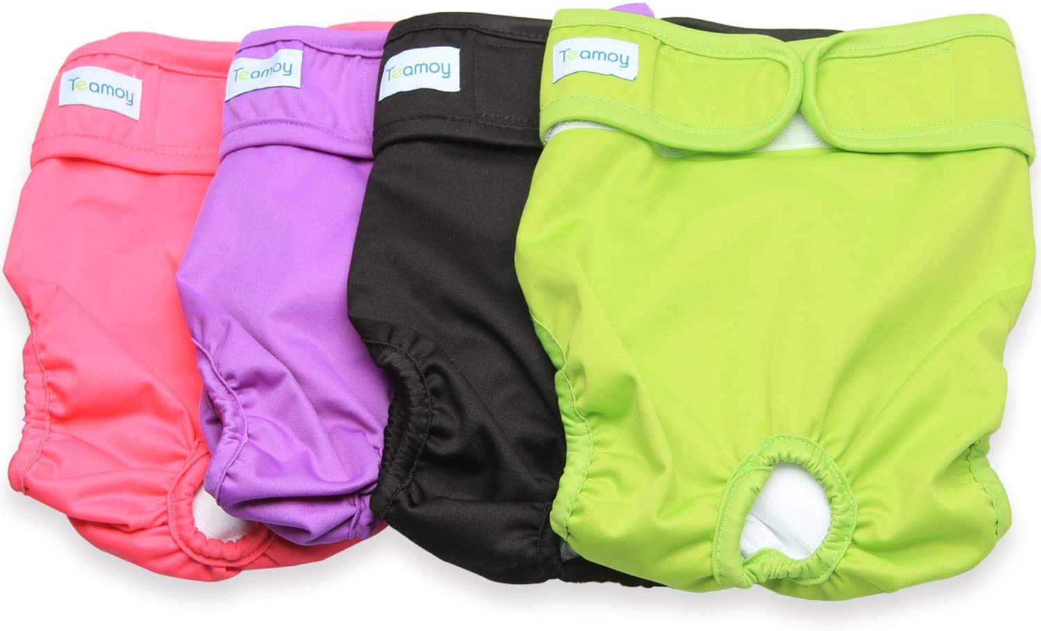 Teamoy 4 Piezas Pañal para Perros, Negro + Verde + Rosa + Morado, L1 | Pañales de Magasin Pet Lavable,pañales para Perros Hembra, Superabsorbente y Cómodo