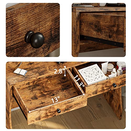 Ironck Vanity Desk Set With Led Lighted Mirror & Power Outlet, Makeup Vanity Table With 4 Drawers,Storage Bench,For Bedroom, Bathroom, Vintage Brown #TOP7