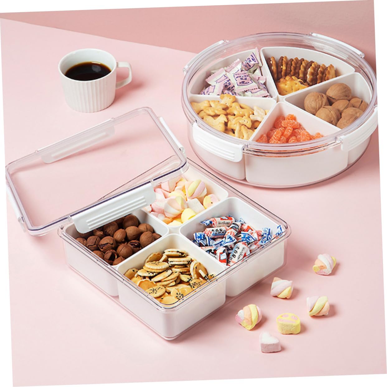 Garneck Compartment Dried Fruit Storage Container Lid Snack Holder for Fruits Nuts and Candy for Home Kitchen Picnics and Parties