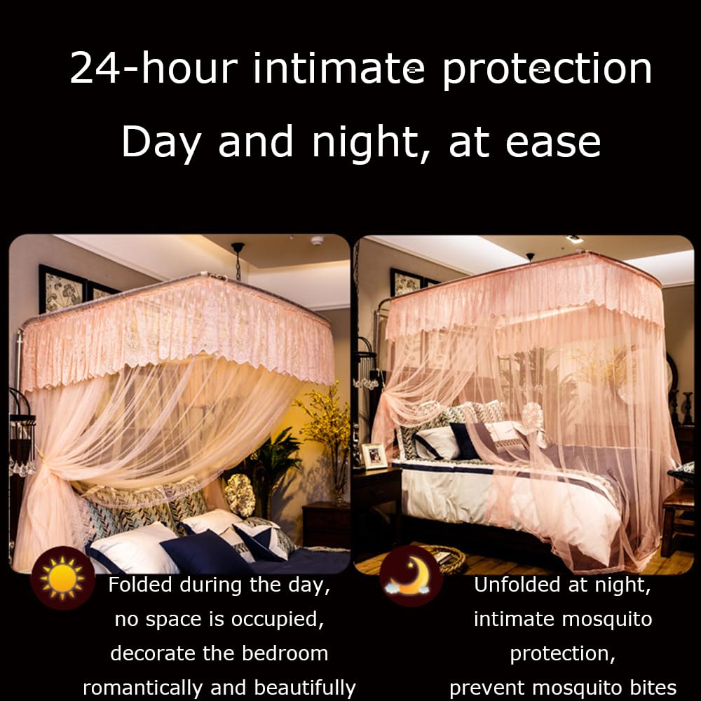 Zanzariera Sagomata per Tenda da Letto con Supporto per Pavimento Asta Retrattile, Installazione Facile e Senza Attrezzi