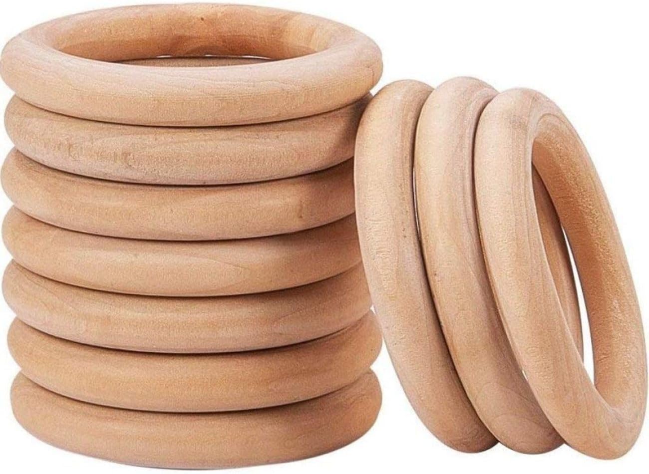 All Size Wooden Rings for Craft DIY Wood Rings Decor Without Paint Smooth Unfinished Wood Circles for Craft DIY Baby Teething Ring Jewelry Making Multi Use (10, 1 INCH)-image-25