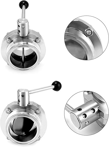 Miniatura 3 de QWORK Válvula de mariposa sanitaria de acero inoxidable con mango de tracción - para tubo de 3 pulgadas OD, 1 paquete