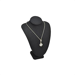 MOOCA Small Linen Covered Wood Jewelry Display Necklace Chain Jewelry Bust Display Holder Stand, Necklaces Display Necklace Mannequin, Necklace Bust Jewelry Bust, 7" Height, Black Linen