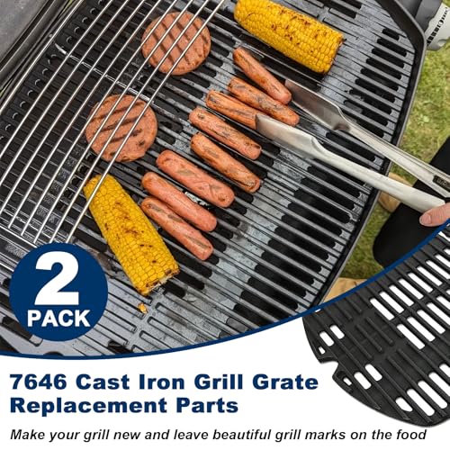 Image of LS'BABQ Grill Replacement Parts Kit for Weber Q300 Q320 Q3000 Q3200 Gas Grills, 7646 Cast Iron Cooking Grates and 65032 Grill Burner for Weber 424001 426001 57060001 586002 Grills Models