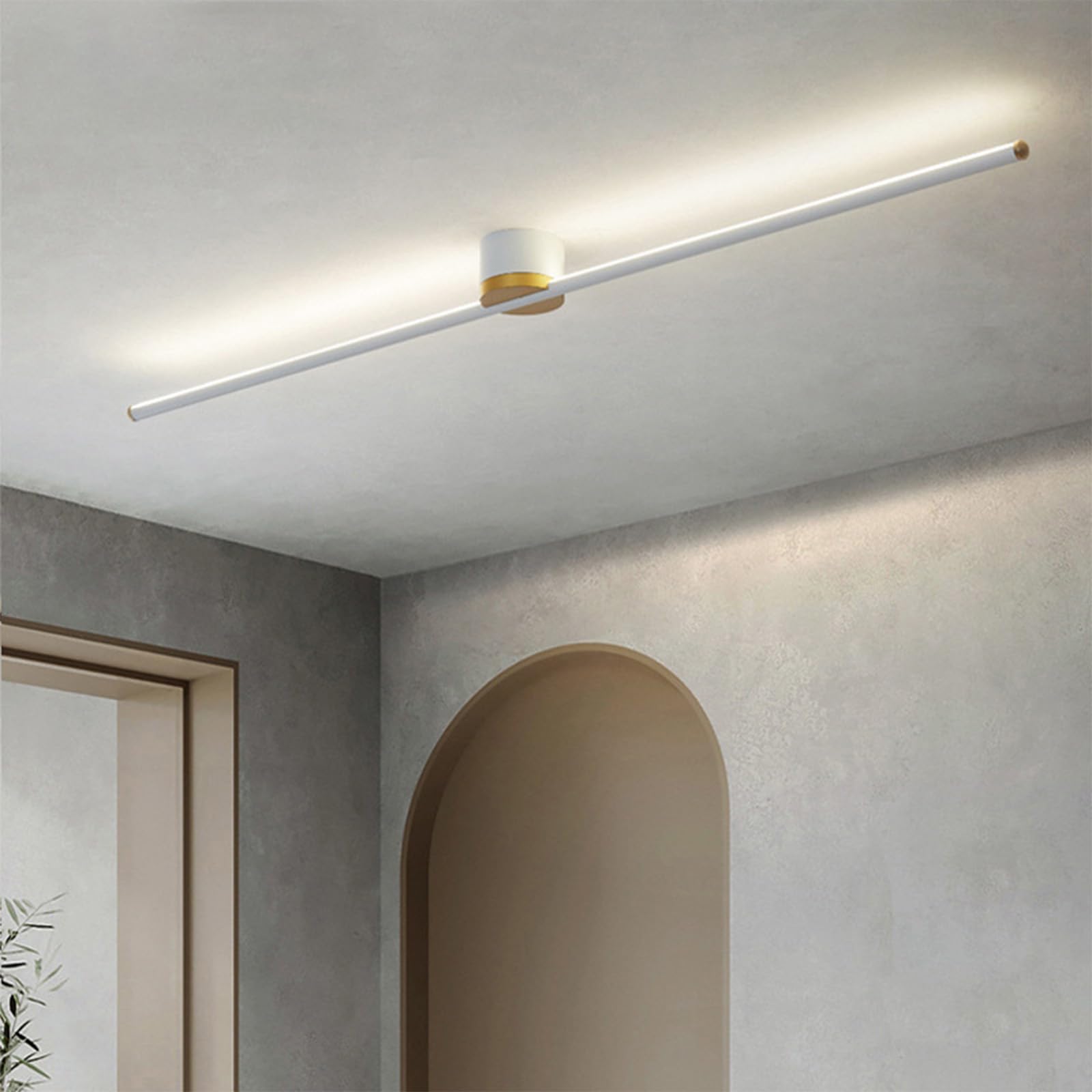 LED Minimalist Ceiling Light Long Strip Semi Flush Mount Ceiling Lights 3000K/4000K/6000K Decoration Ceiling Lighting Linear Boutique Ceiling Light Living Room Kitchen (80cm,White Gold Neutral)
