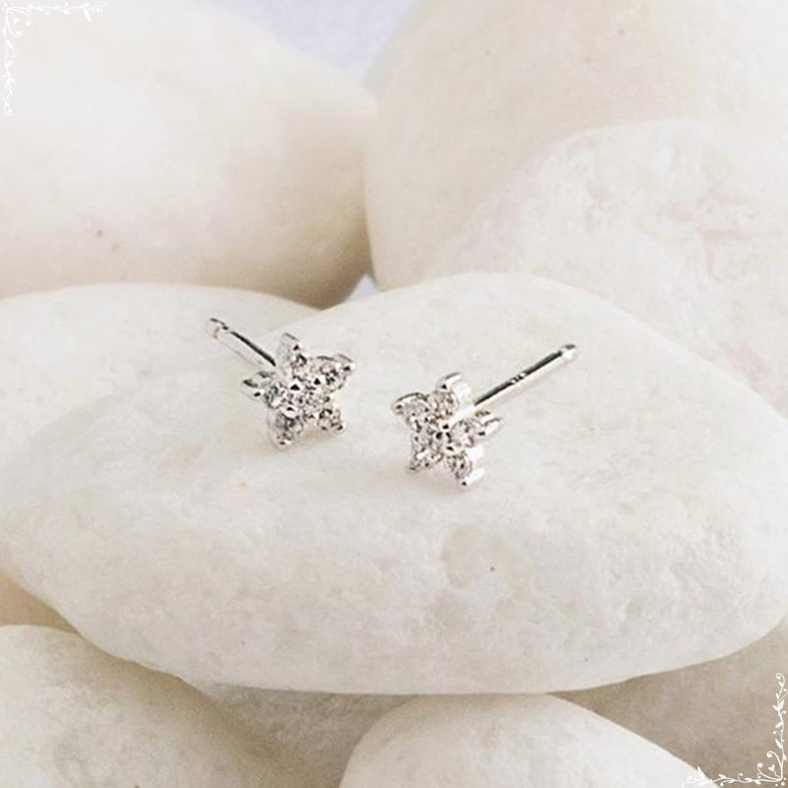 YCTTKDD 925 Silber Ohrringe Set, Ohrstecker für Frauen, Sternblume, Zirkonia, hypoallergener Knorpel-Piercing-Schmuck