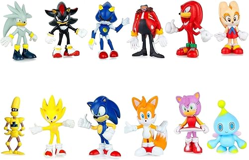 Paquete de 12 figuras de acción sónicos, juguetes de erizo sónico de 1.59 a 2.5 pulgadas, modelos de personajes de juego clásico (paquete de 12)