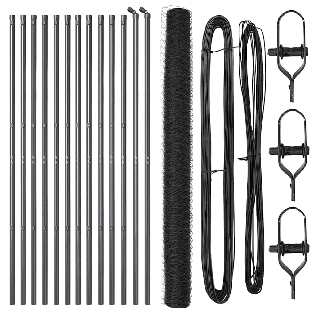 Steel Fence Post 25 x 1.5 m Garden Fence Panel 36 mm Mesh Grey Outdoor Boundary Security Barrier Corrosion Resistant Weatherproof for Garden Terrace Yard Enclosure