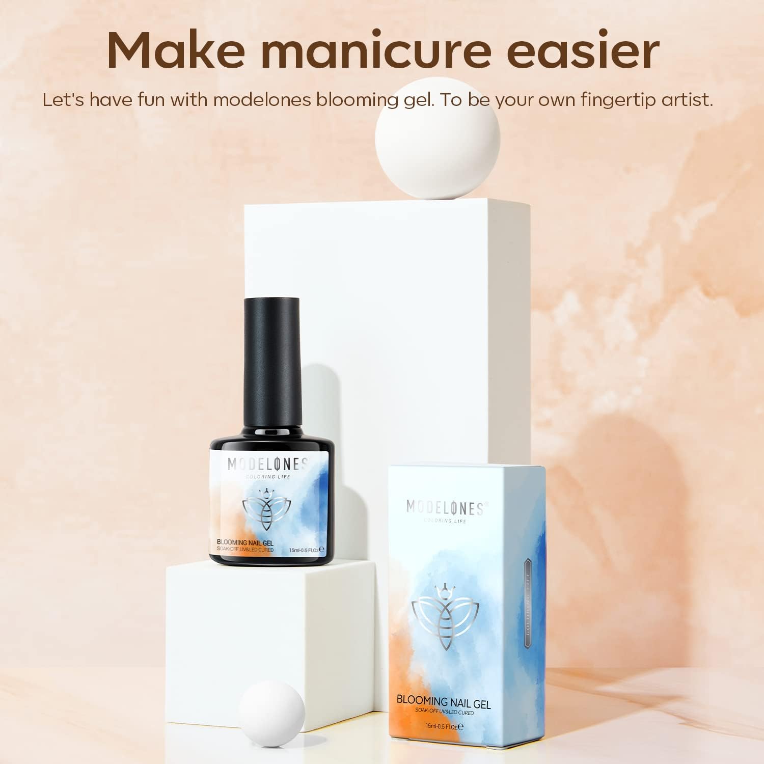 Modelones Blooming Gel Lakier do paznokci, 15 ml, manicure, marmuru, akwareli, żelowego lakieru do paznokci