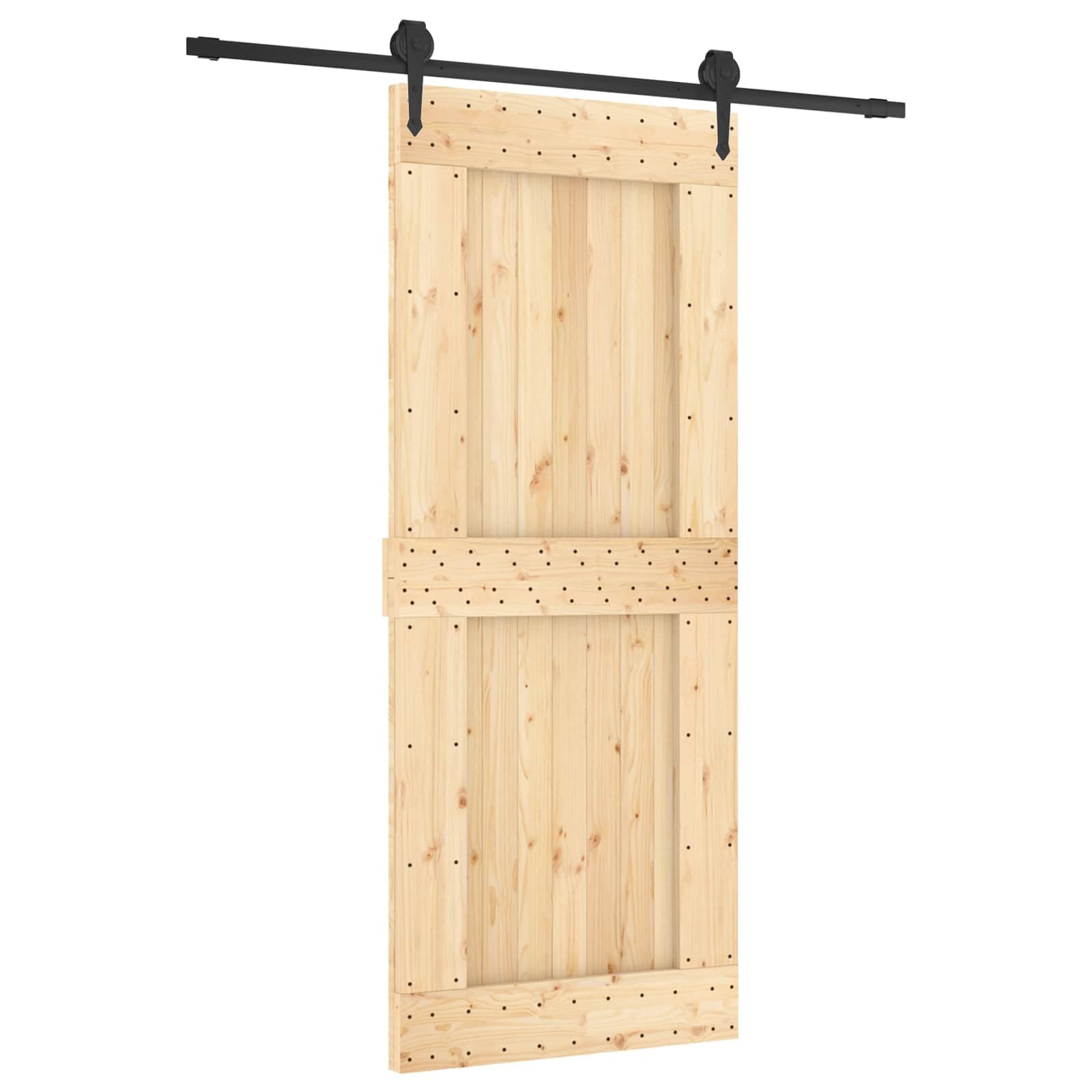 Drzwi przesuwne z drewna sosnowego i czarnego, 183 x 210 cm
