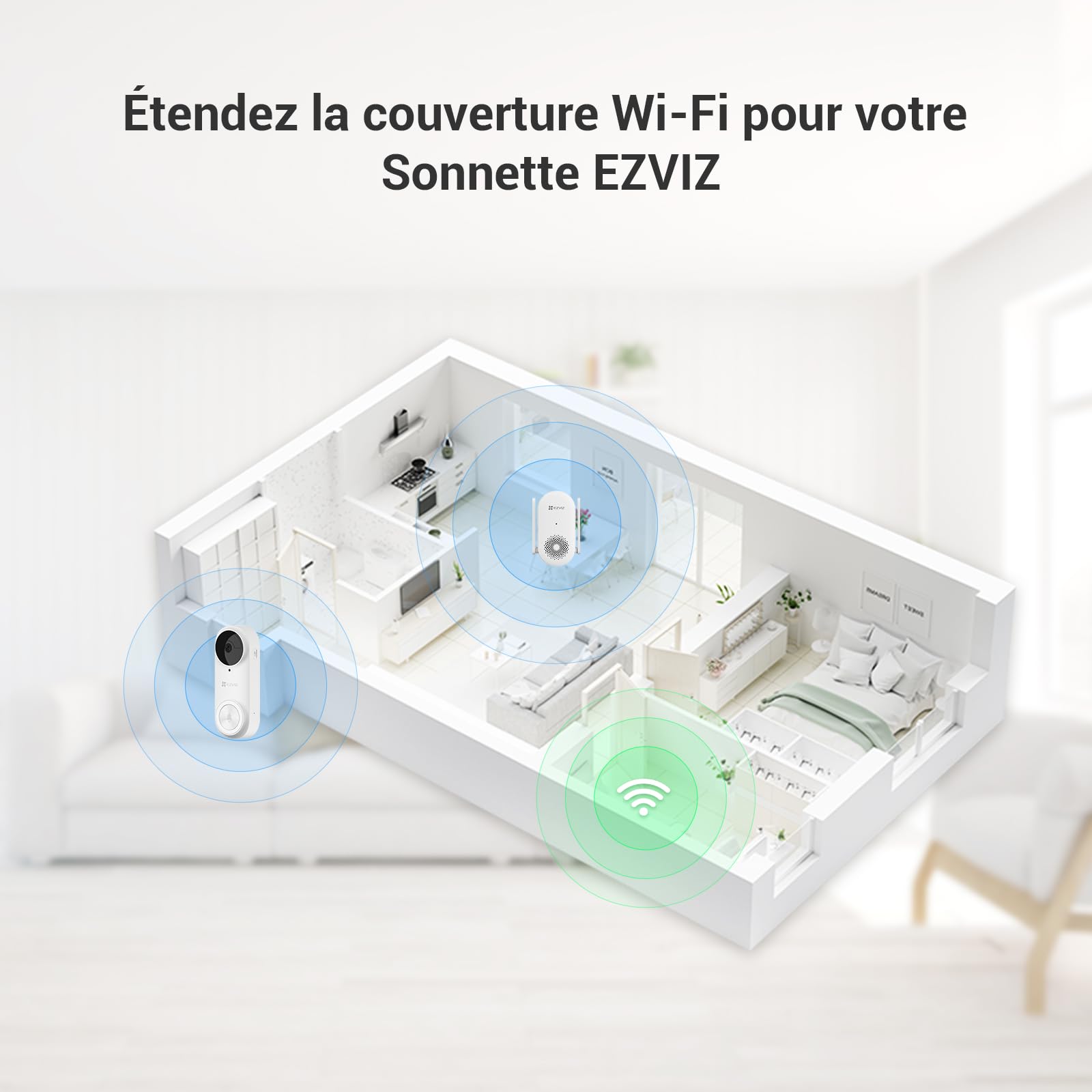 EZVIZ EP3x Pro+CH1 2K Sonnette vidéo sans Fil Double Objectif Détection Personnes Paquet Vision Nocturne Couleur 32 Go eMMC