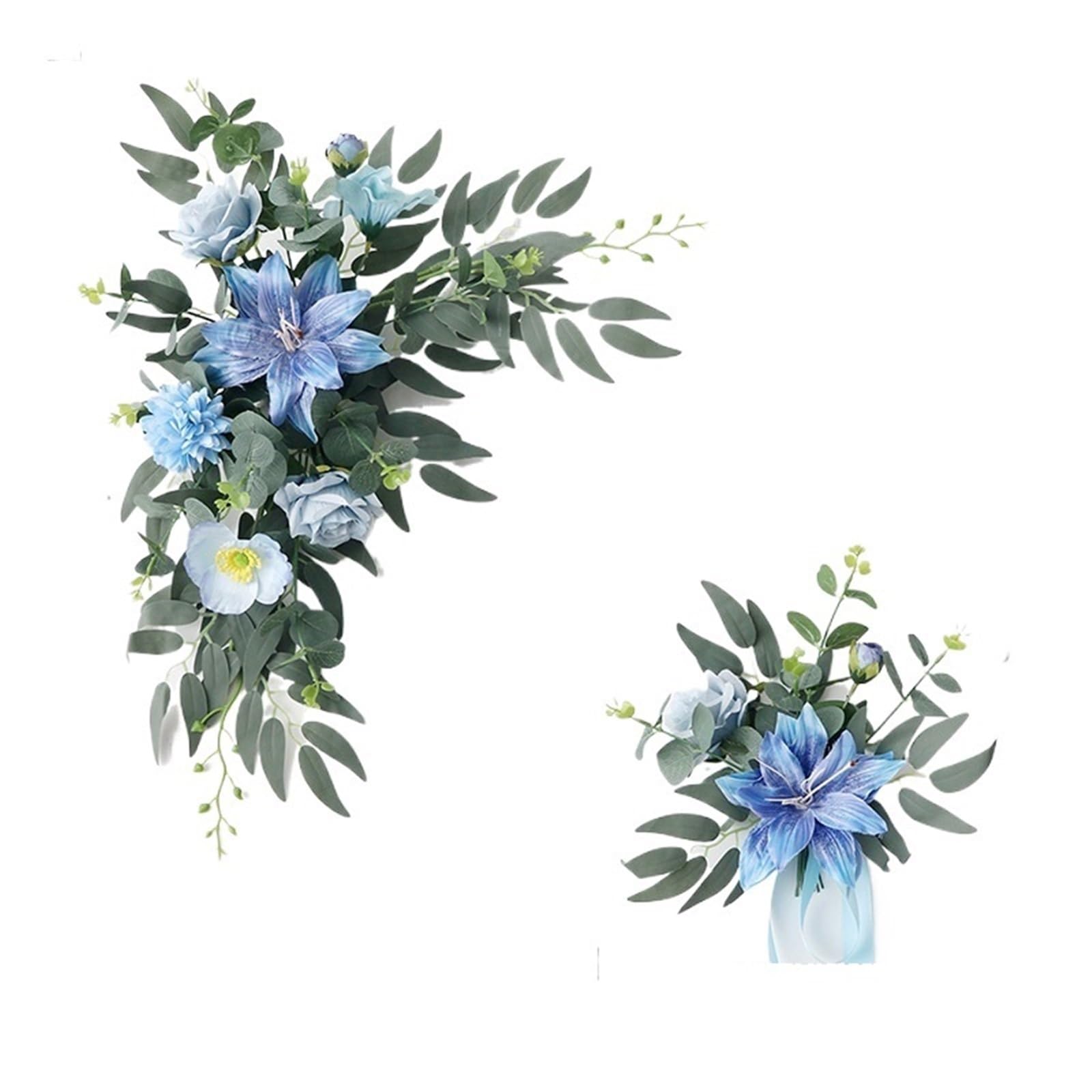 Artificial Floral Swags Country Wedding Welcome Sign Flowers Garland Artificial Arch Flower Eucalyptus Swag For Party Ceremony Reception Decor for Ceremony Backdrop, Fireplace and Door Decor(Blue)