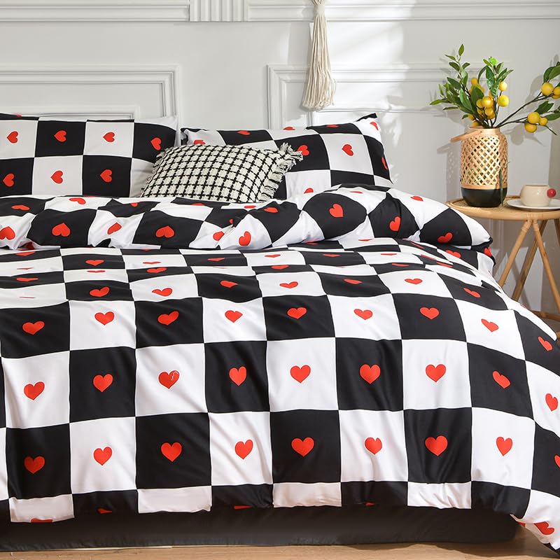Housse de couette rouge moderne à damier pour chambre adulte et ado