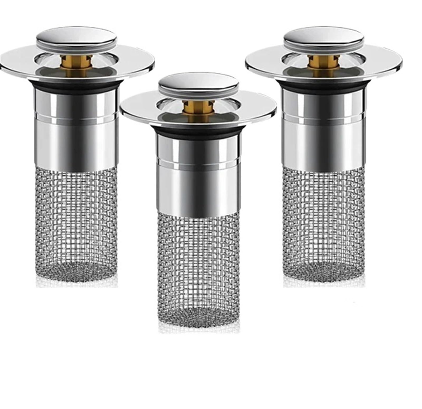 3pcs Bathroom Sink Drain Strainer, 2 In 1 Pop Up Stopper With Hair Catcher Basket For 1~1.5 Inch Holes For Bathroom