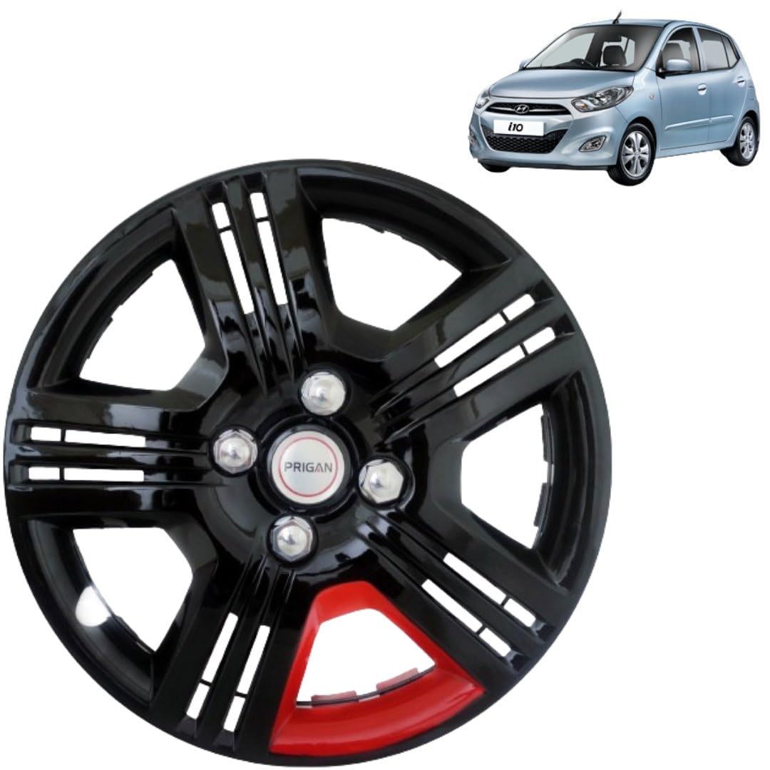 Prigan Wheel Cover for I10 Old 13 Inch Black RED Wheel Cap (Available in 12,13,14,15 Inch) (Set of 4 Pcs) (Press Fitting) Model- V-tec Black Red-13-image-3