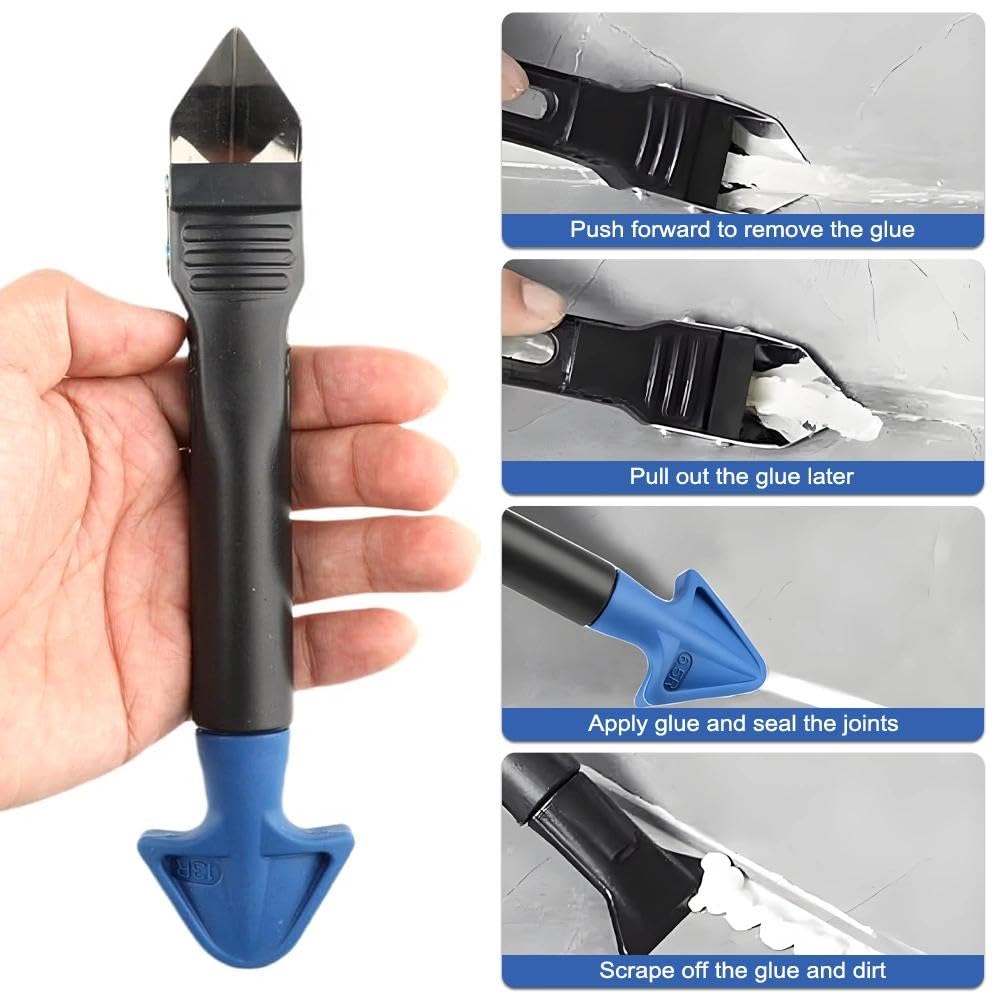 3 in 1 Caulking Tool, Multi-Function Sealant Remover with Blue Handle - Image 4
