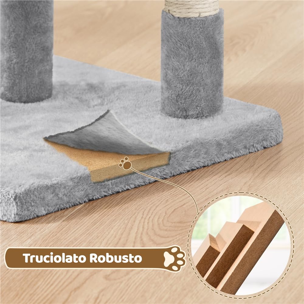Yaheetech Tiragraffi Albero per Gatti con Posatoio Grande Graffiatoio per Gatti 40,5 x 40,5 x 59 cm Grigio Chiaro