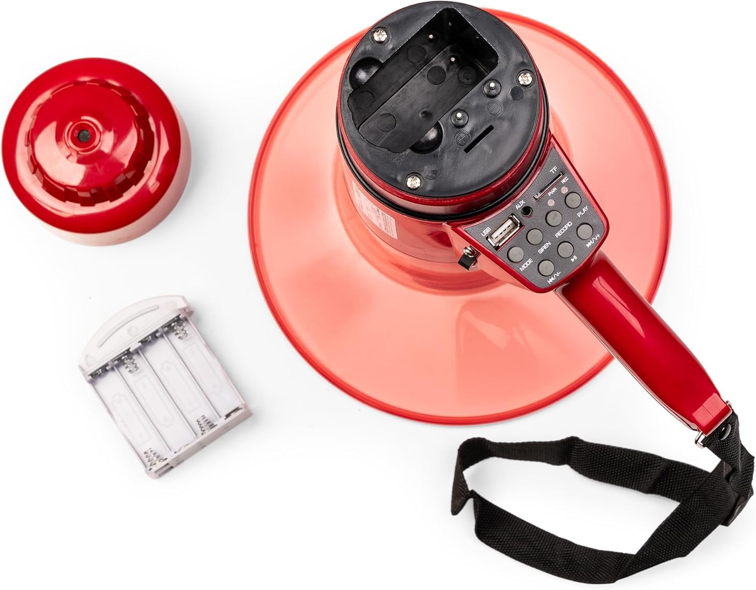 Vonyx MEG050 Megáfono 50W 1000m Alcance Batería Recargable Sirena Micrófono LED Bluetooth MP3 USB SD AUX Rojo