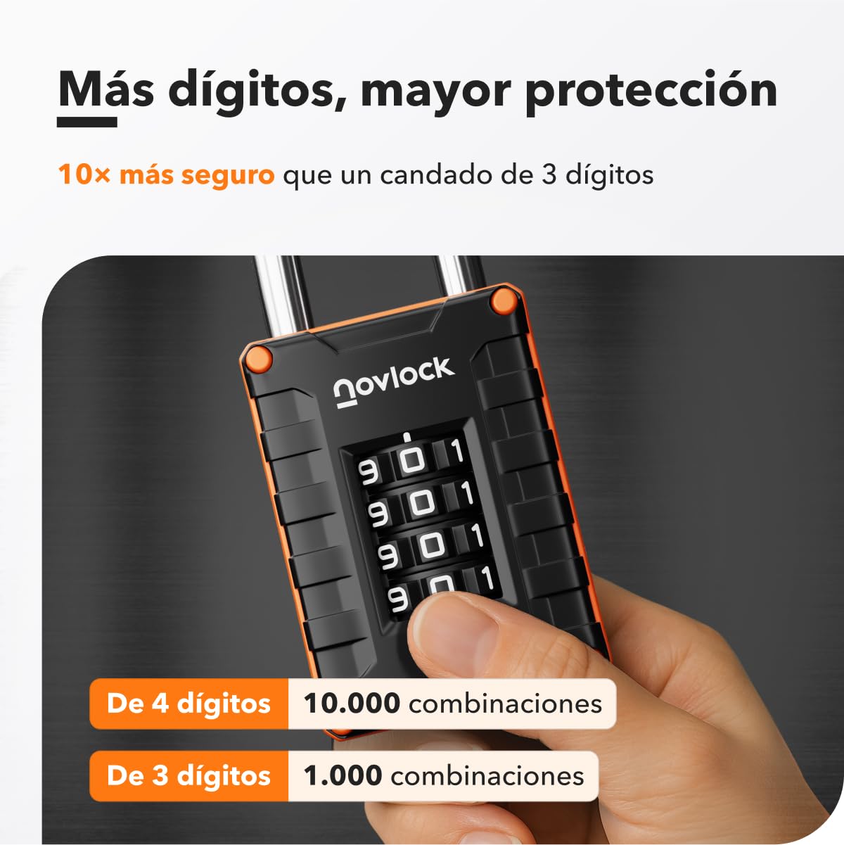 Candado de combinación para taquillas de gimnasio, escuela o trabajo, armarios, puertas, vallas y almacenes – Seguridad de 4 dígitos – Pack de 1, Negro/Naranja