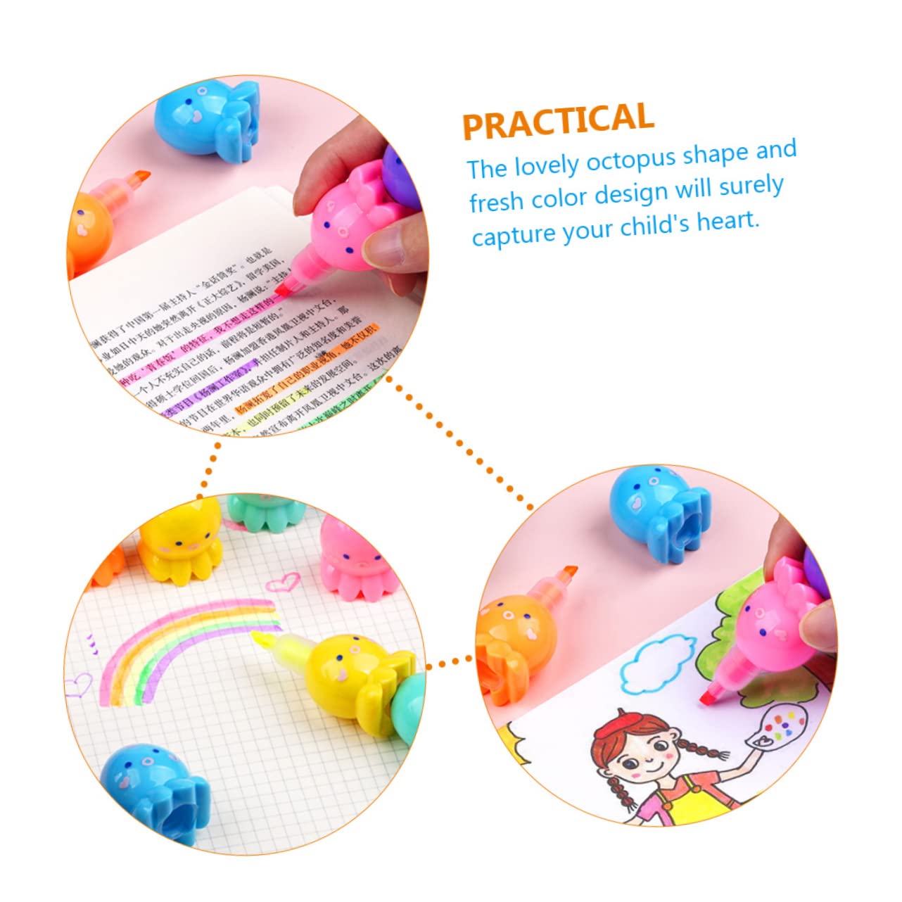 Happyyami Rotuladores Fluorescentes Plástico Liviano con Diseño de Octópodo Escritura Suave 18 Piezas para Estudiantes Ideales para Tarjetas DIY y Escuela