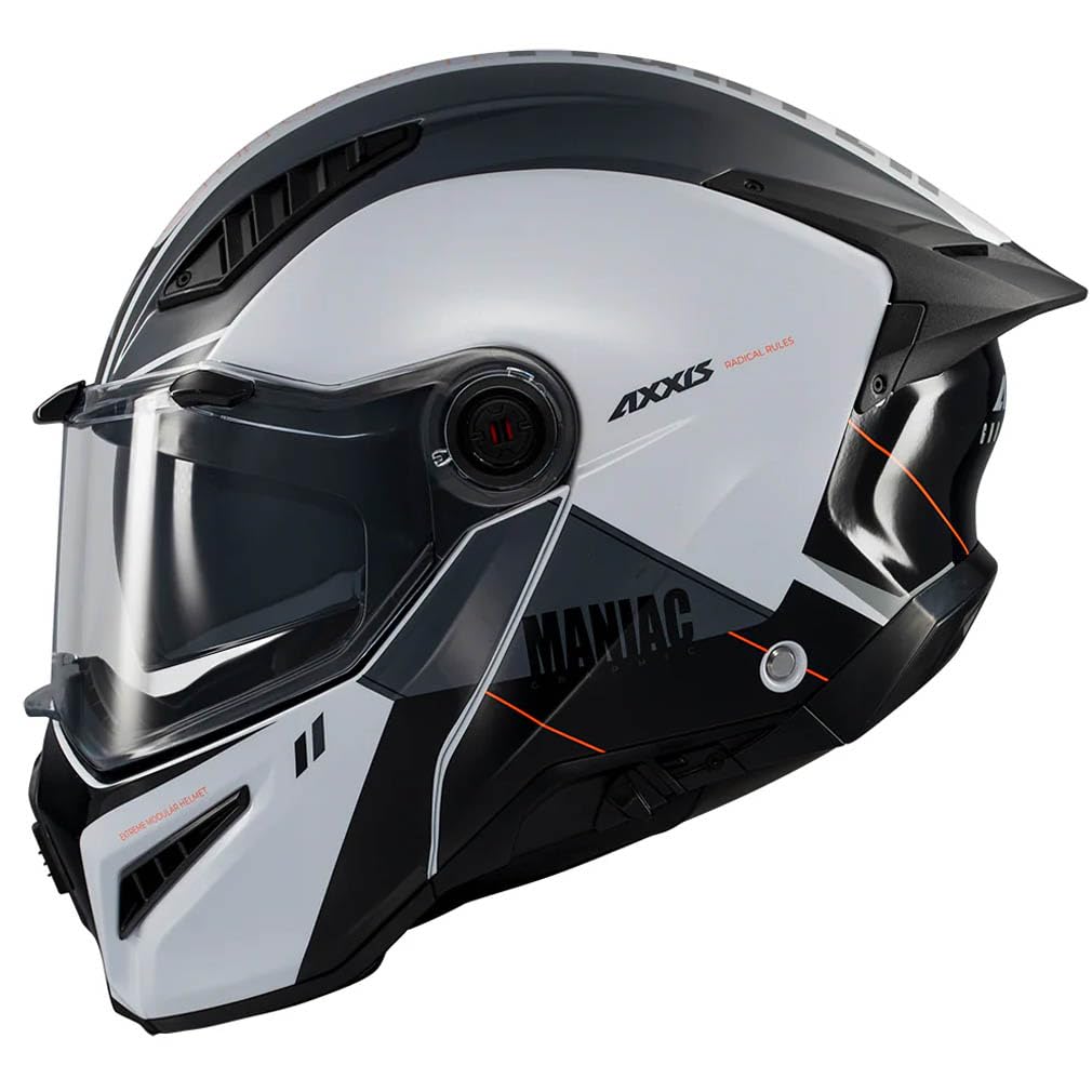 AXXIS Ghostfighter SV Maniac Blanco Negro Brillo - Casco de Moto Modular Abatible Diseño Streetfighter con Visor Solar - Unisex Hombre y Mujer - Homologado P/J ECE 22.06