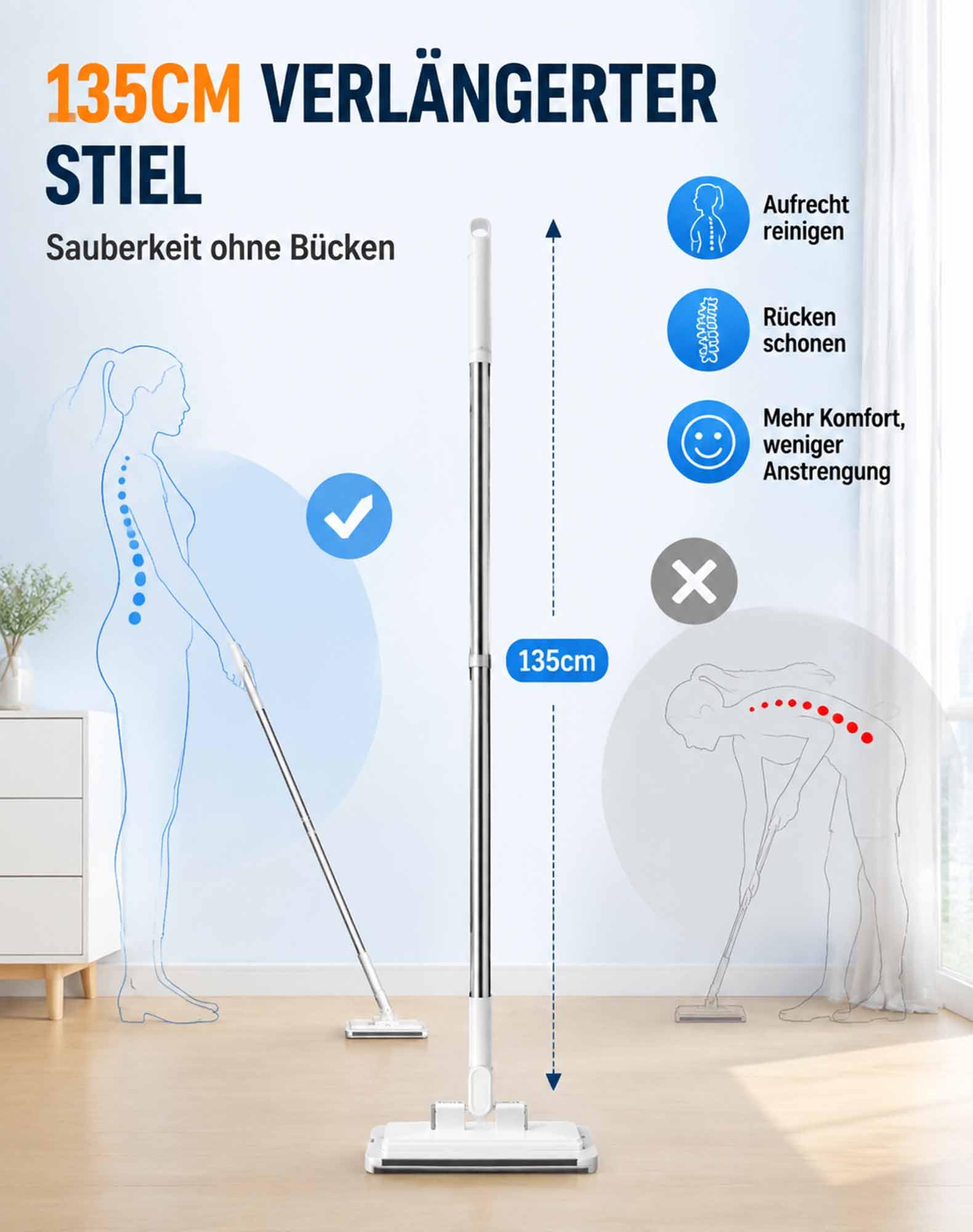 Velorin Mop, Verhindert Schmutzige Hände, Verbesserter Freihand Mop，Weiß