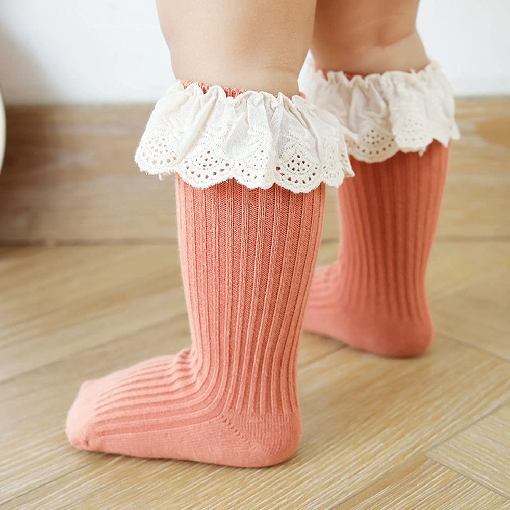 Azonee Baby Girls Knee High Socks Toddlers Newborn Infant Bow Princess Dress Dance Knit Socks Tube Ruffled Uniform Stockings, 5 Pairs, Multicolor, 1-3 Years, multi, Multicolor, 1-3 Years 1