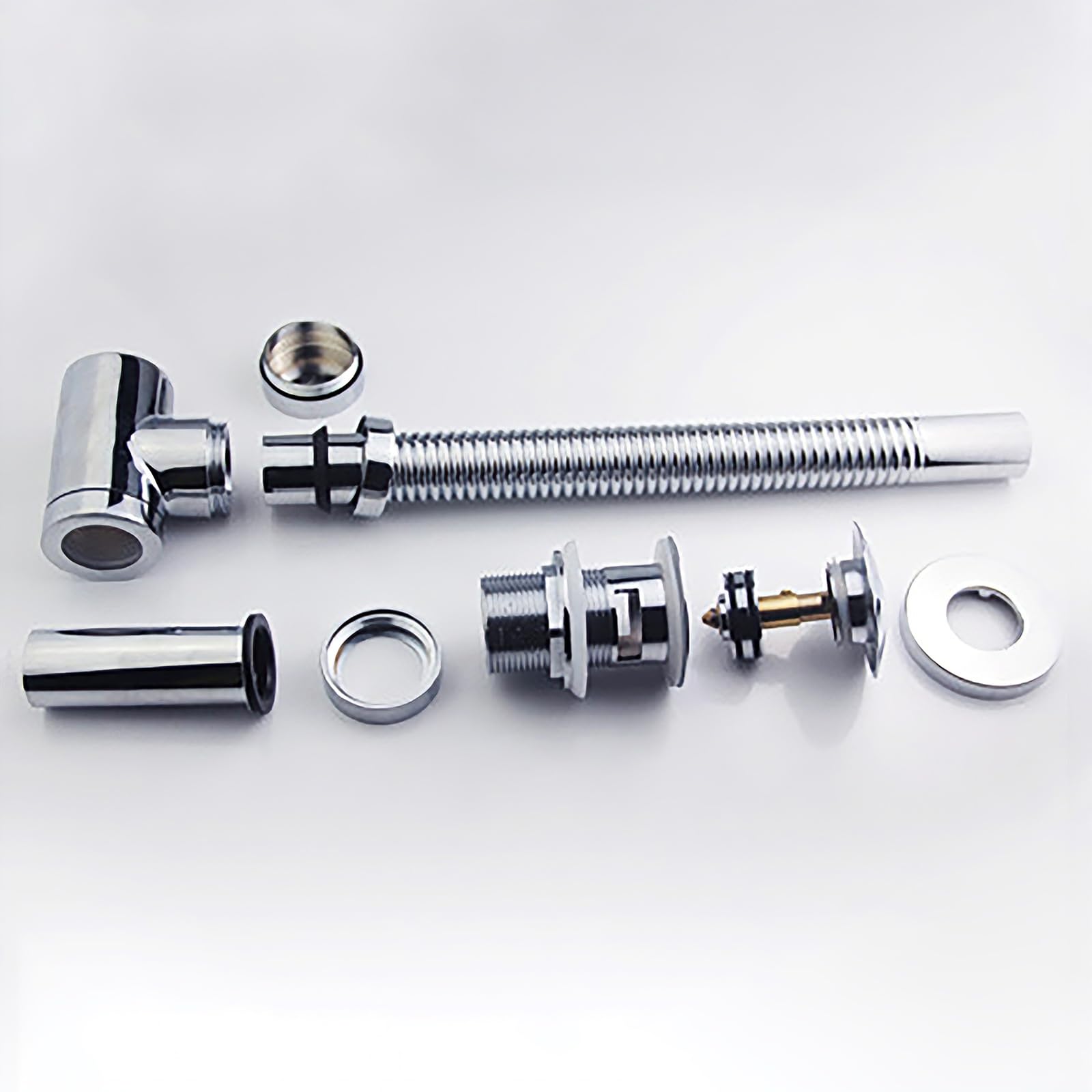 Siphon Waschbecken mit Pop Up Ablaufventil und Überlauf,Reinigungsöffnung,Flexibles Gewelltes Abflussrohr,Ablauf Garnitur Siphon Küchenspüle