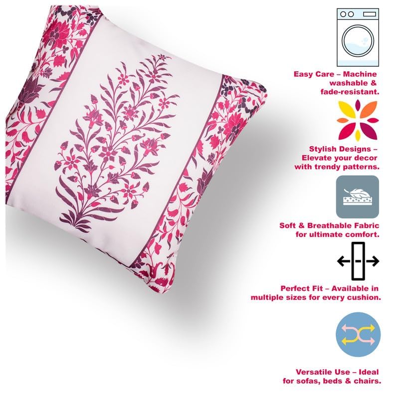 Image of Decorative Satin Sofa Cushion Covers Set of 5, 16 x 16 Inches, Multicolor Floral Printed Pillow Covers for Living Room, Bedroom, Couch & Sofa, Soft Glossy Fabric, Zipper Closure