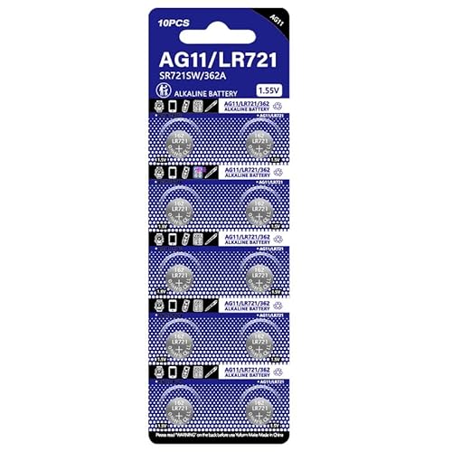 MUNDDY - Pack de 10 Pilas de Boton en Blister AG11 / G11 / LR721 / 162 / SR721W / GP62A / 362 / LR58 / 1,5V, Alkaline