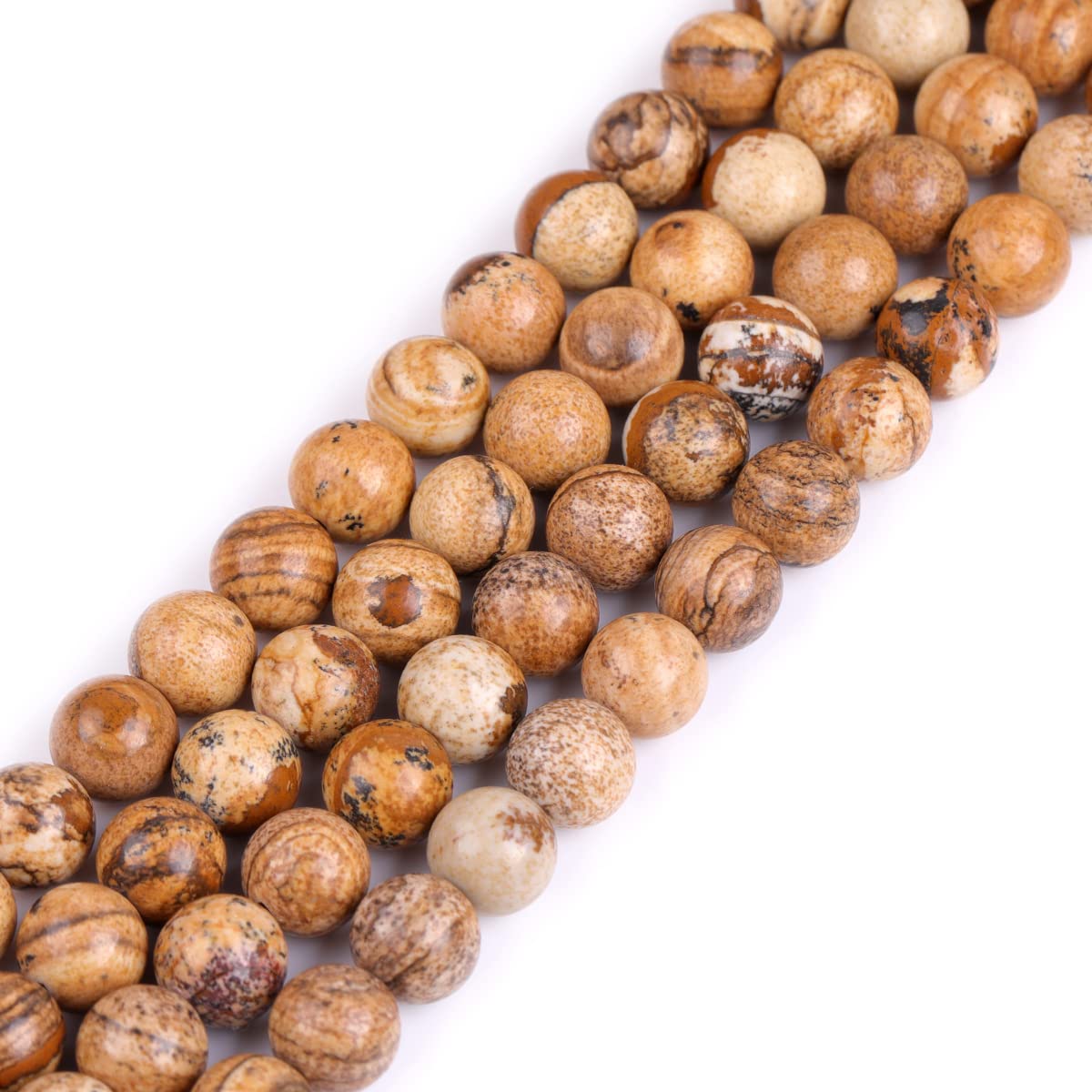 GEM-Inside Natural 8mm Picture Jasper Round Gemstone Semi Precious Loose Beads for Jewellery Making 15''