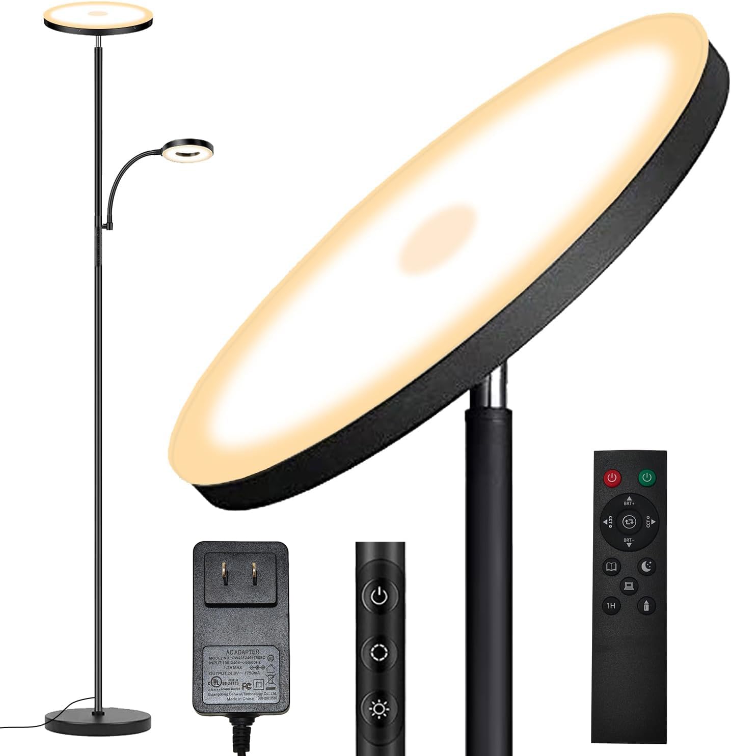 Floor Lamp, 42W/4300LM Super Bright LED Lamp for Living Room, Stepless Dimming Floor Lamps with Remote Control, 2700K-6500K Color, 70" Tall Standing Lamp with Reading Light for Bedroom Office Hotel