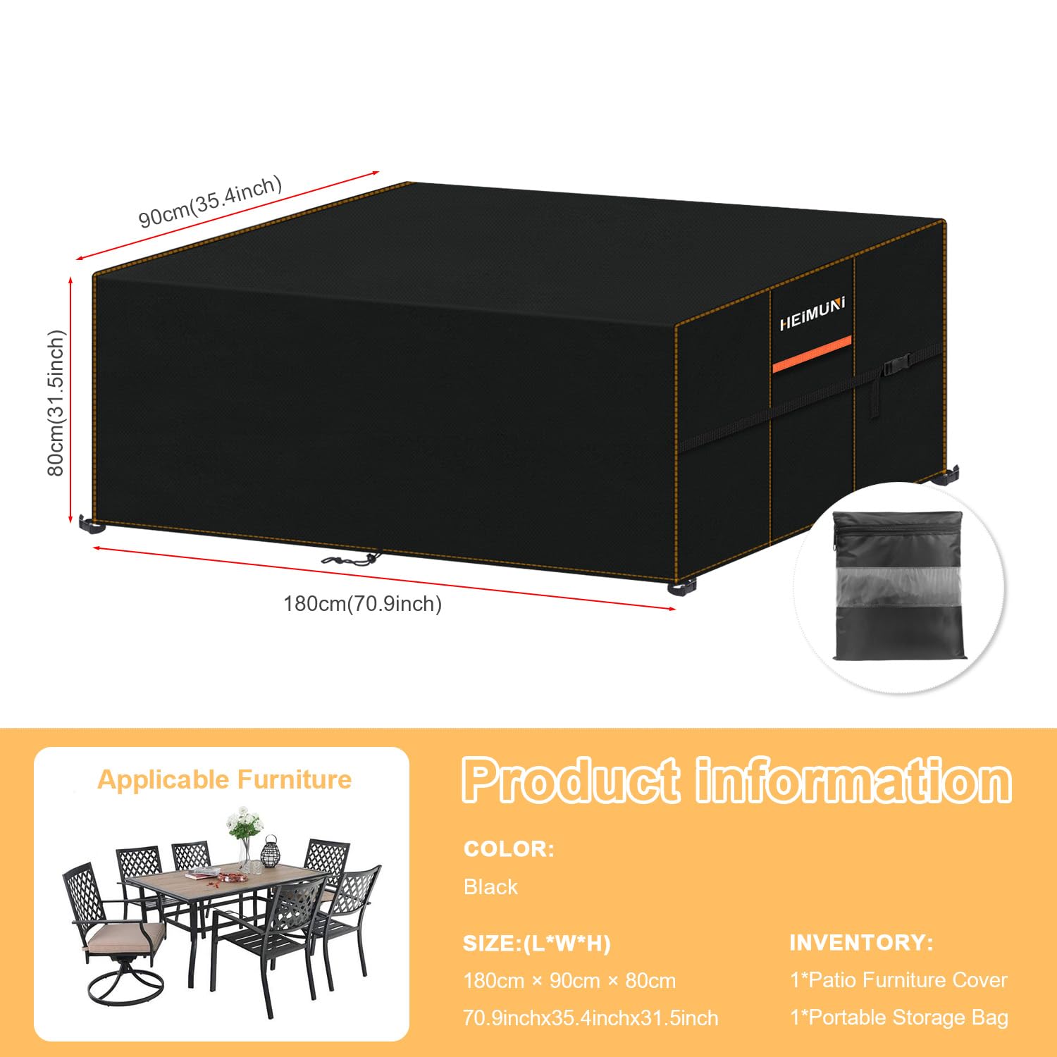 Abdeckung für Gartenmöbel 180x90x80cm Wasserdicht Abdeckplane Schutzhülle Winterfest Schutzhülle Gartenmöbel Anti-UV 420D Oxford Gewebe Gartentisch Abdeckplane für Terrassenmöbel Lounge Sofa