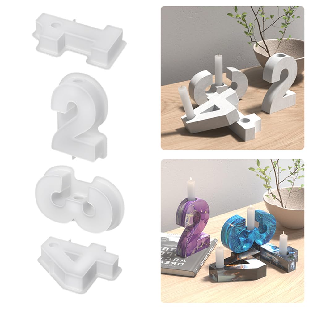 Kerzen-Gießform Silikon-Set – DIY Zahlen 1-4 Kerzenhalter Für Beton, Harz & Kerzen