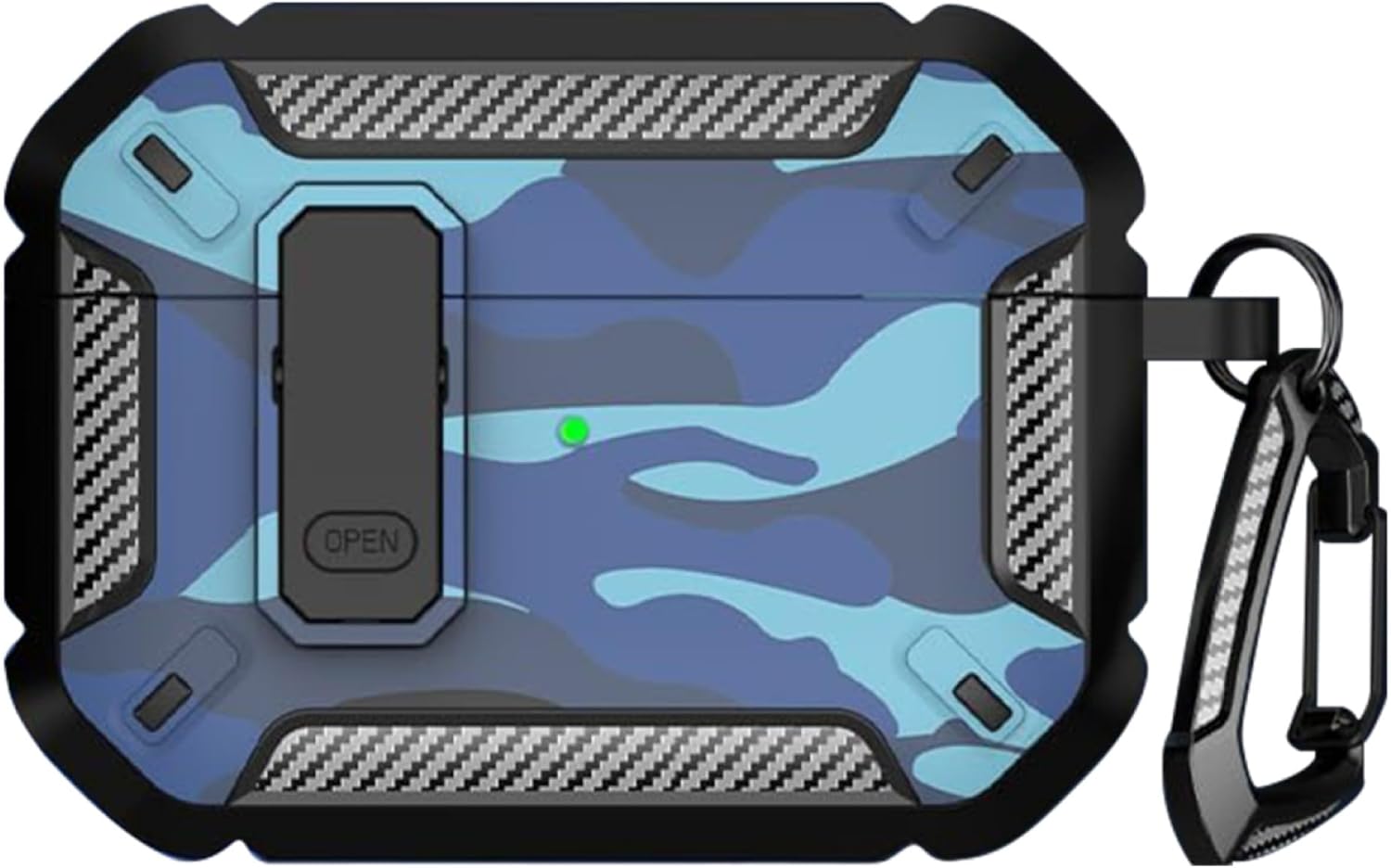 SaharaCase - AirPods Pro 3 Case - Heavy-Duty, Secure Lock | Raider Series - Carbon Blue - Rugged TPU with Carabiner Clip