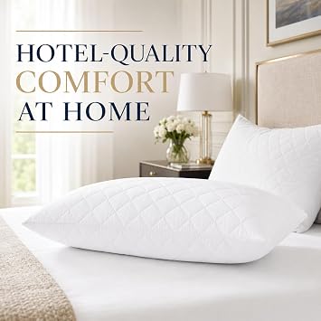 AmigoZone Quilted Pillows Pack of 4, Extra-Filled Hotel Quality Bed Pillows with Bounce-Back Hollowfibre, Firm Support for Side, Back & Stomach Sleepers, Hypoallergenic & Machine Washable - 4 Pack