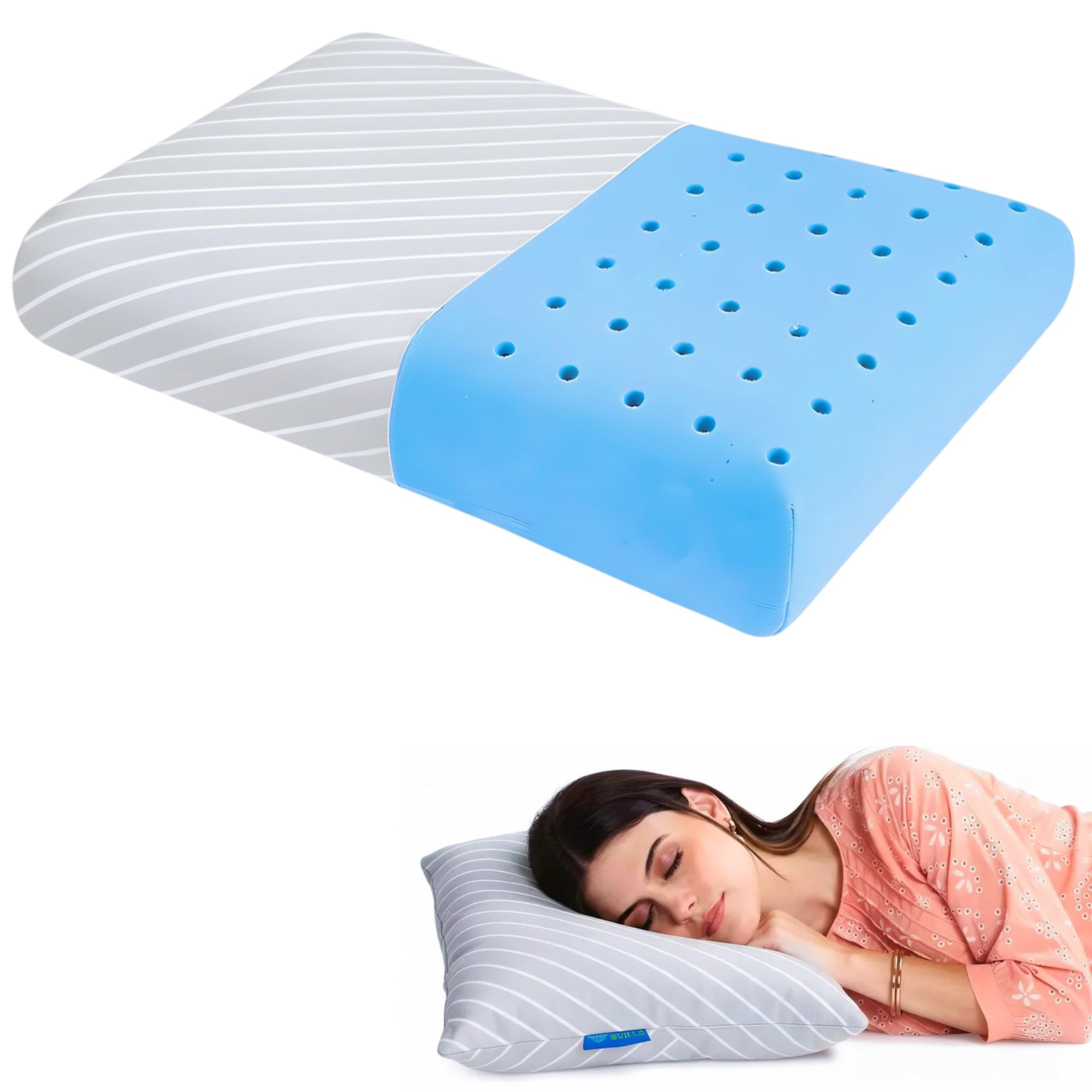 9villa Orthopedic Cooling Gel Memory Foam Pillow | Cervical Pillow for Neck & Shoulder Pain Relief Support for Sleeping | with Knitted Fabric Removable Cover Set of 1 (16 x 24 x 4 inch) Grey