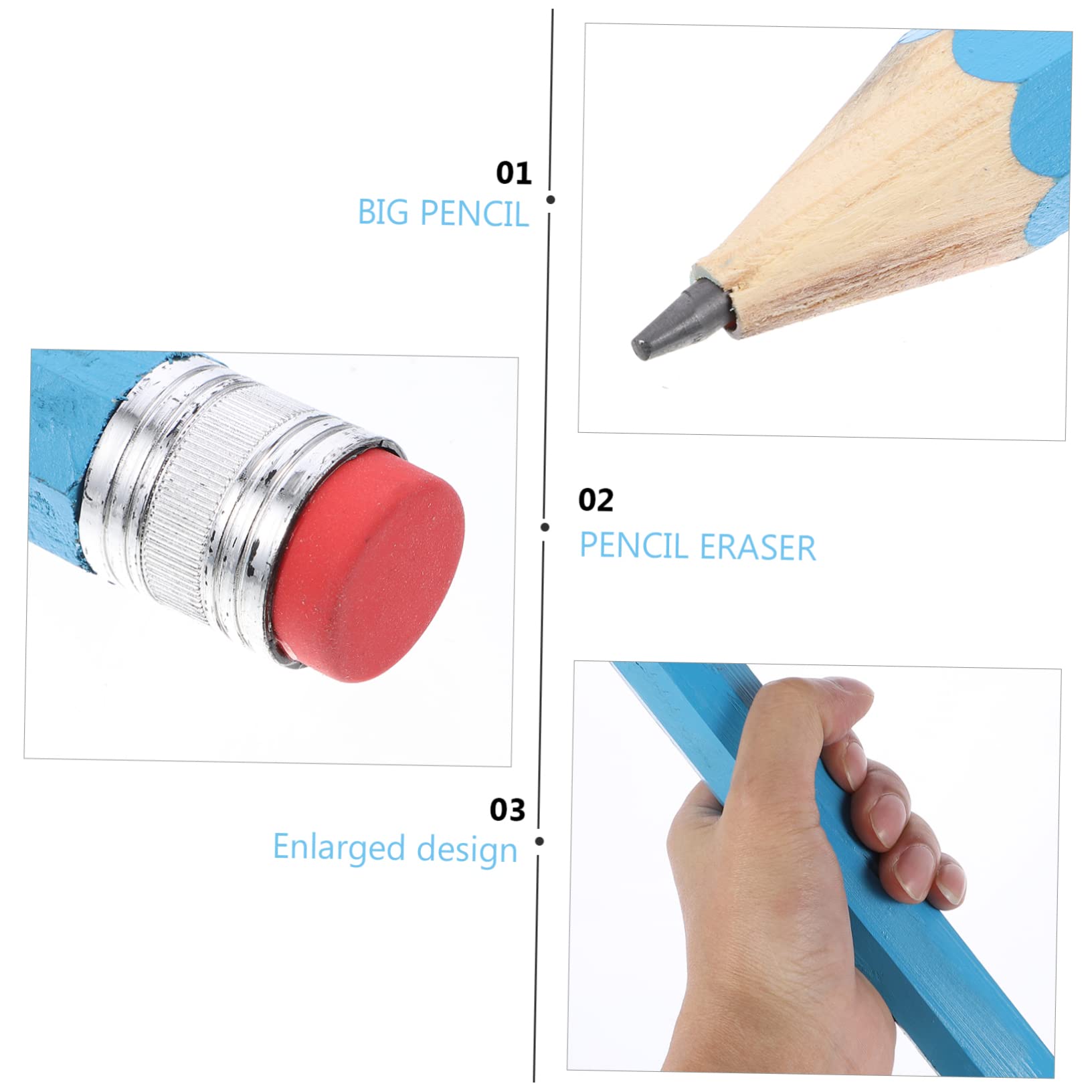 2 Pièces Crayon Bois Gros Crayon Bleu avec Gomme pour Dessin Accessoires Scolaires