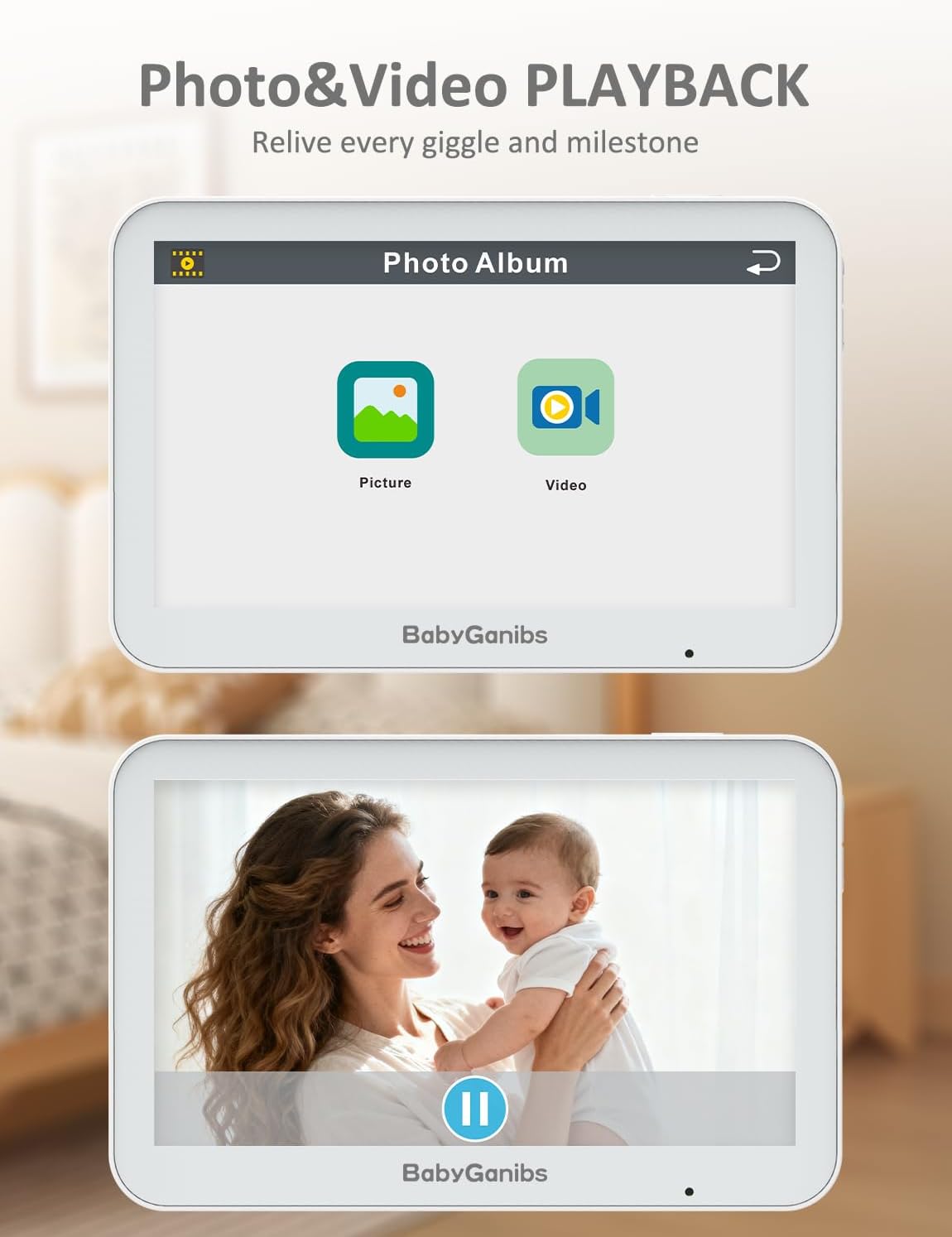 Baby Monitor with Camera and Audio - 6'' IPS Touch Screen with Photo & Video Recording, Night Vision Baby Monitor No WiFi, 30H Battery & Temp Sensor, VOX, 1000ft, for Home and Travel