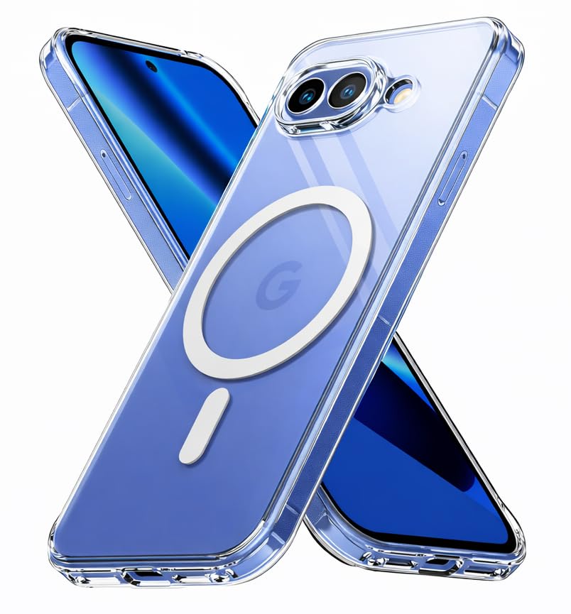 Image of Crystal Clear Case Cover for Google Pixel 10A, 2600 Gauss Magnetic Ring, Military Grade Shockproof (Hard Transparent with MagSafe, Google Pixel 10a)