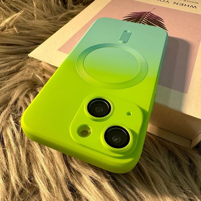 Gradient Mag-Safe Case for iPhone 14 Plus | Soft Silicone Shockproof Cover with Camera Protection | Slim Lightweight Design | Smooth Touch & Durable – Fluorescent Green