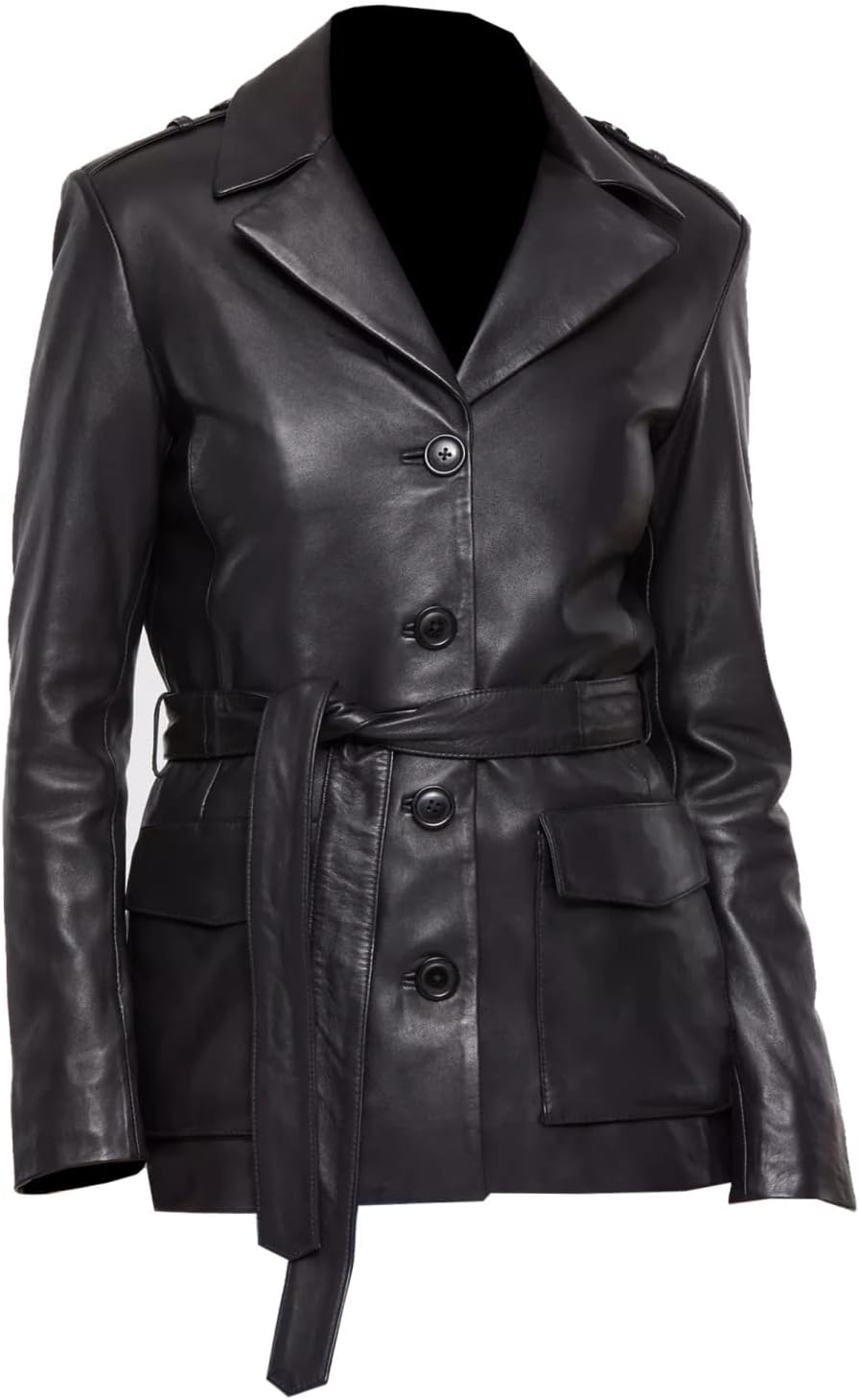 Women Leather Blazar Coat Five buttons with belt