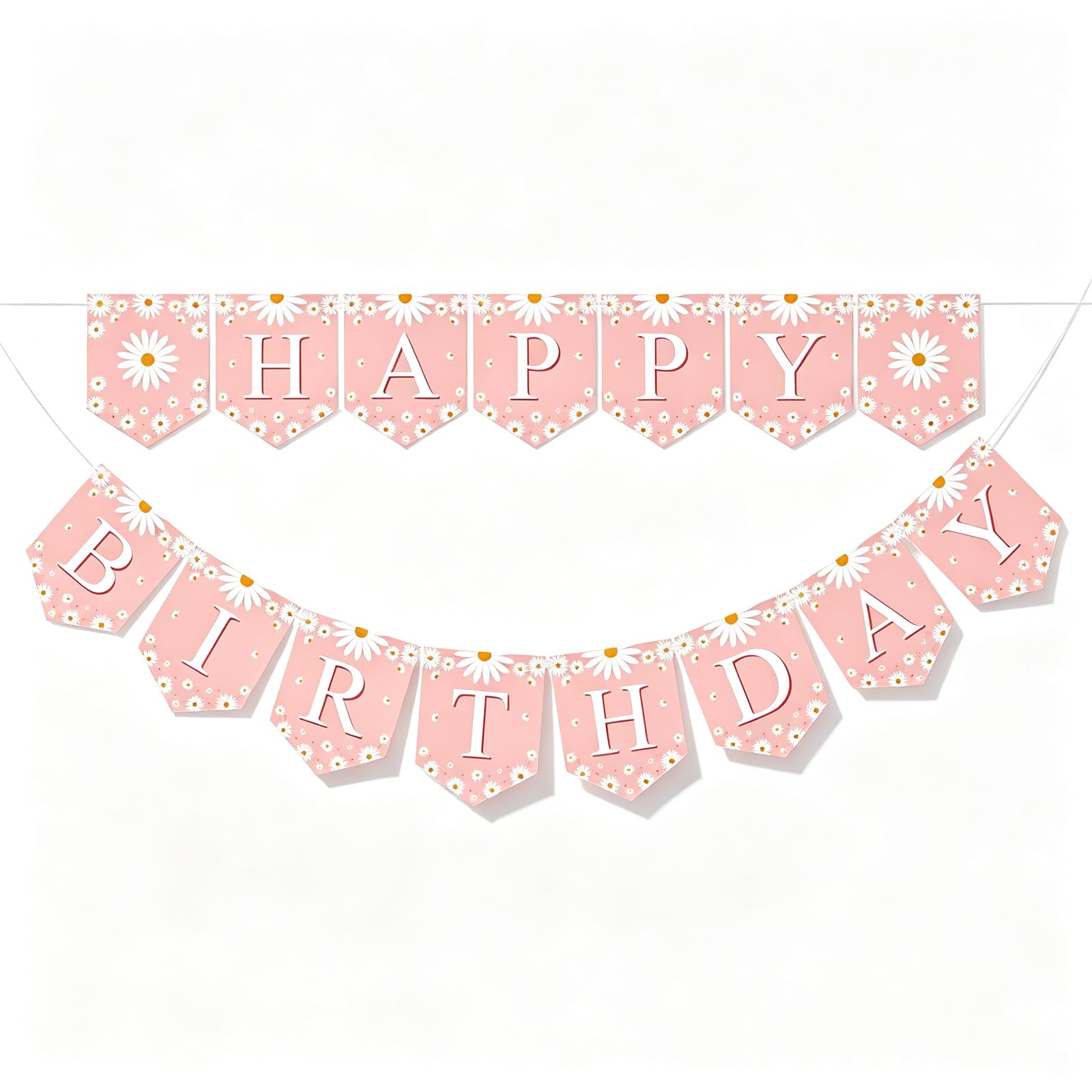 1 Set Pink & White Rectangular Daisy Birthday Banner for Women Girls — image 1