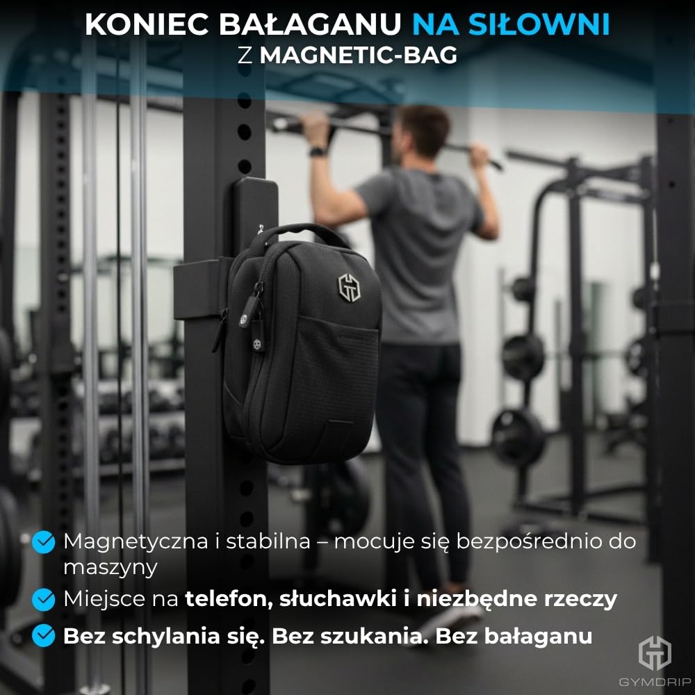Magnetyczna torba sportowa do studia fitness – kompaktowa torba na ramię z silnym magnesem – torba na telefon komórkowy i wartościowe przedmioty – odporna na działanie wody z paskiem na ramię