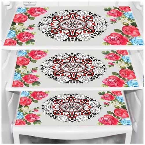 Image of DakshyaIndustries Pack of 3 PVC Printed Fridge Mat /Refrigerator Mat (Pink)